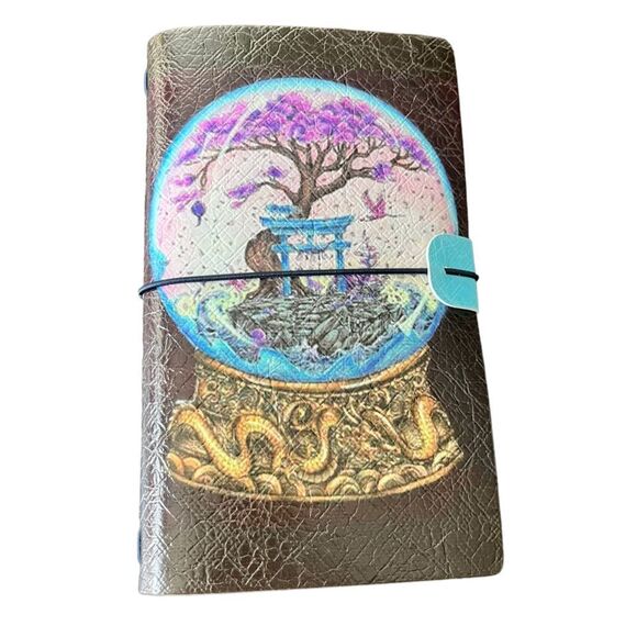 Crystal Ball & Bonsai Tree Faux Leather Reusable Travelers Notebook 8x4.5” - Picture 1 of 8
